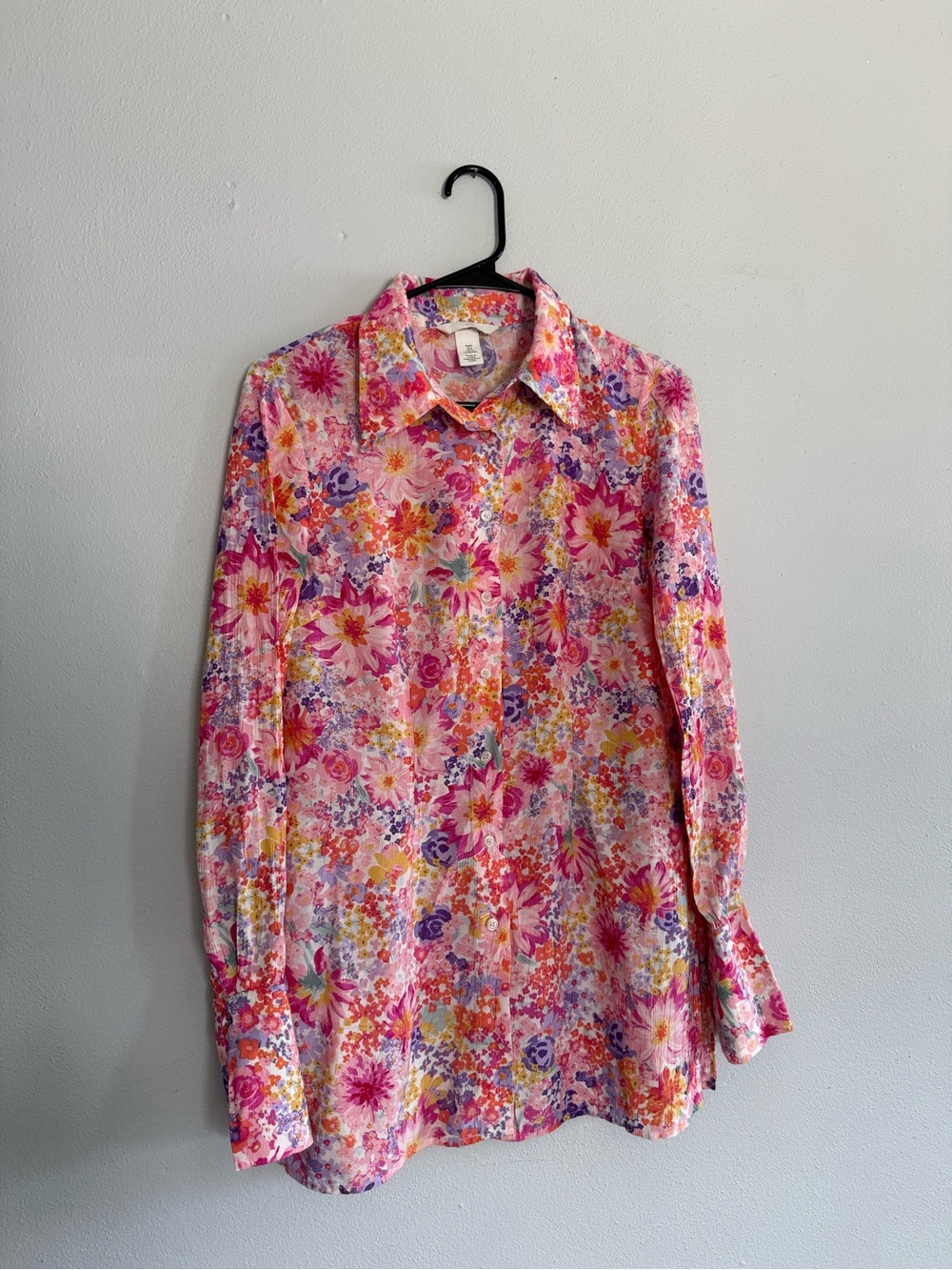 H&M Pink Floral Viscose Blend Button Down Shirt - Size S